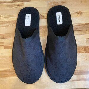 Coach Black monogram Fabric Slipper Unisex Soft Fleece Lining Cozy Comfort size9